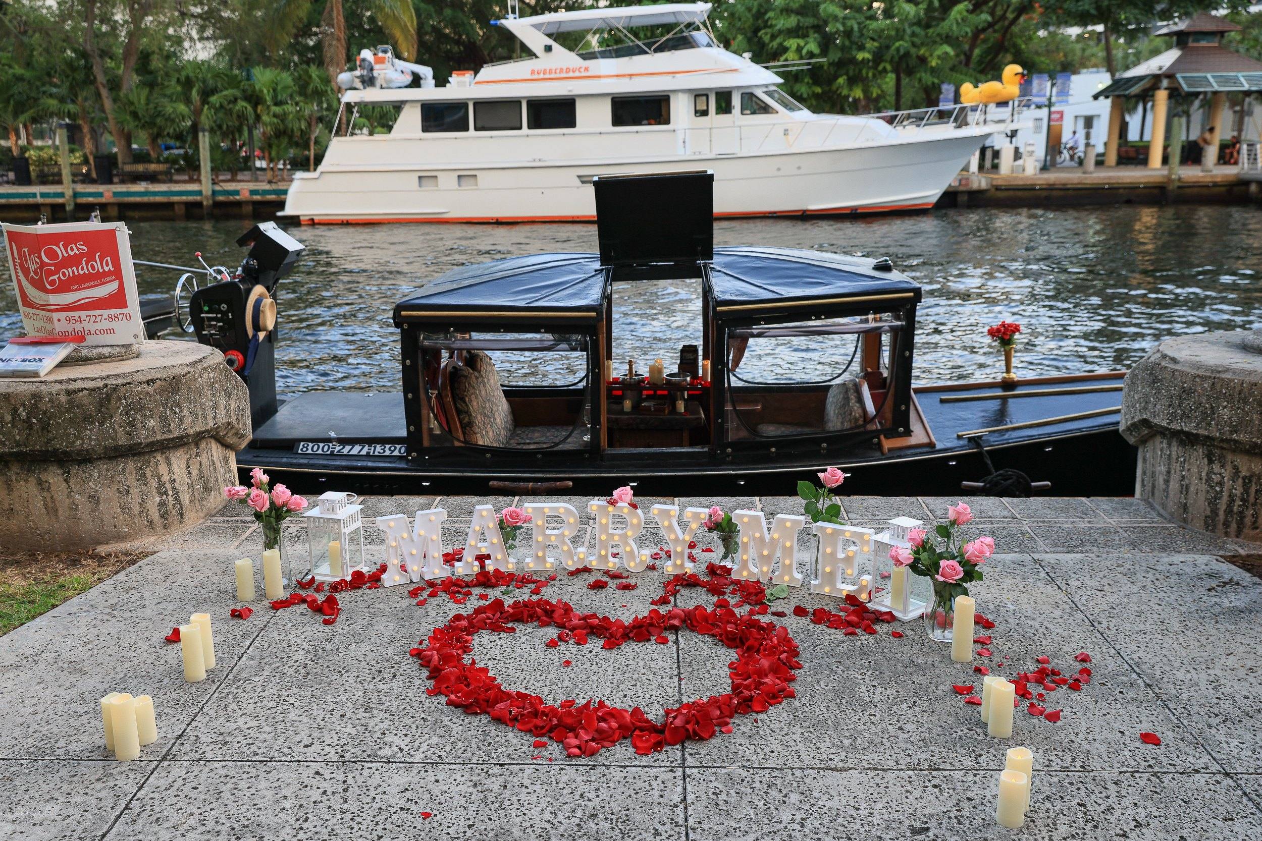 Gondola with a floral heart on the water