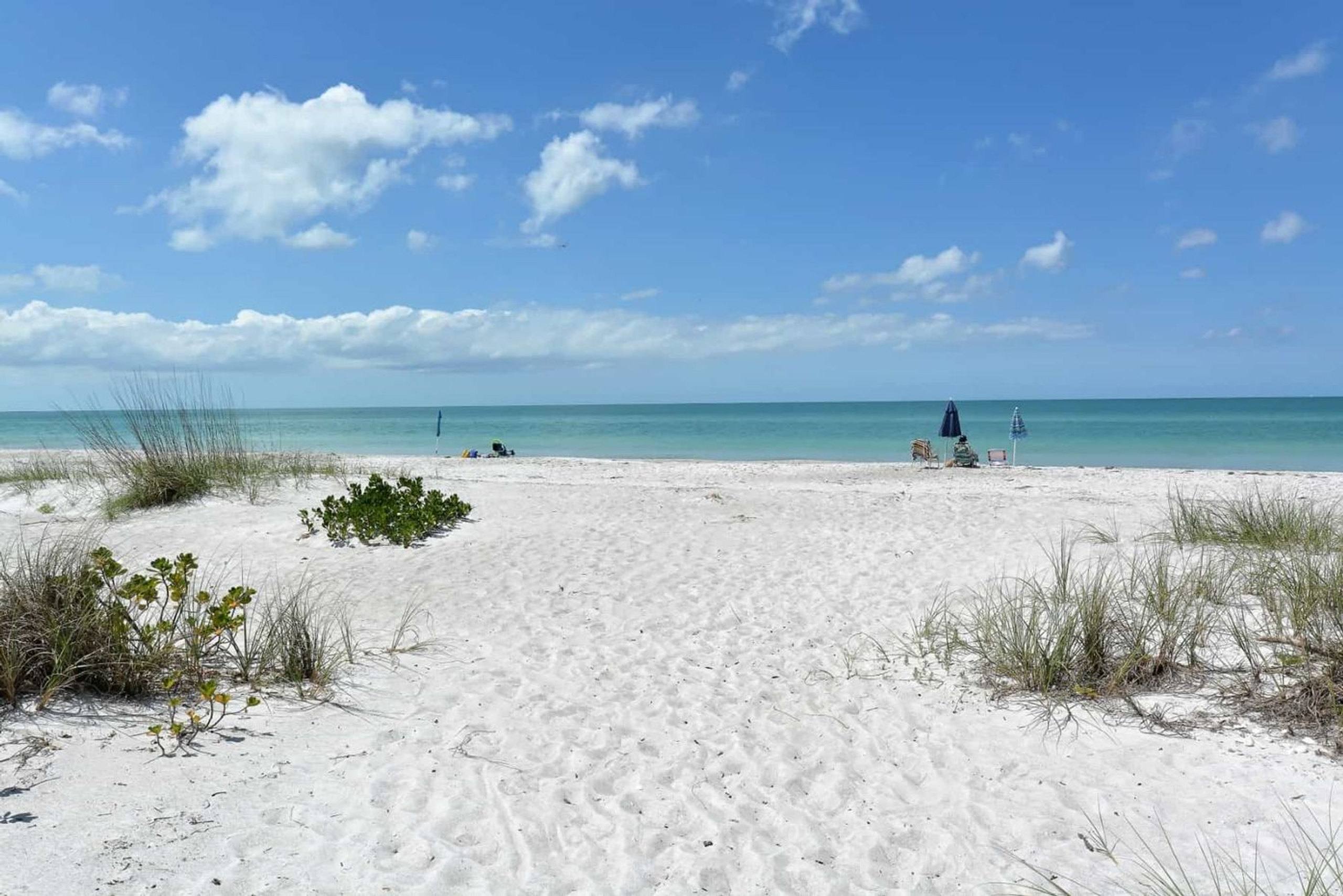 Quiet white-sand beach with turquoise water